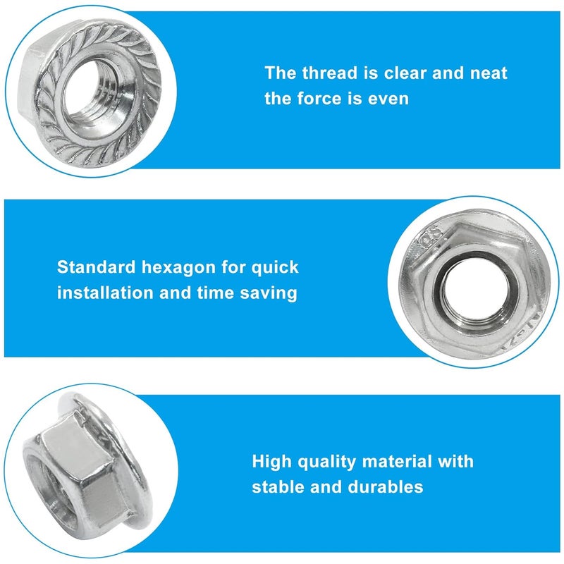 Dijedev M8/1.25mm Serrated Flange Hex Nuts, 25Pcs Hexagon Flange Nuts, 304 Stainless Steel 18-8, Full Thread, Hex Drive, Bright Finish - Image 3